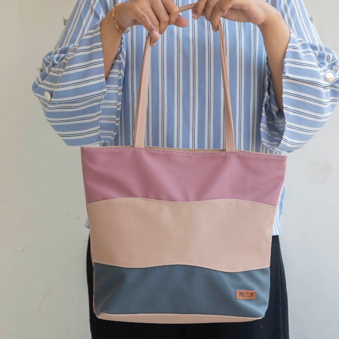 Nijiiroka Tote Bag Wanita Tas Kerja Kuliah Large Shoulder Bag Bahan Sintetis Tidak Kaku dan Tahan Air