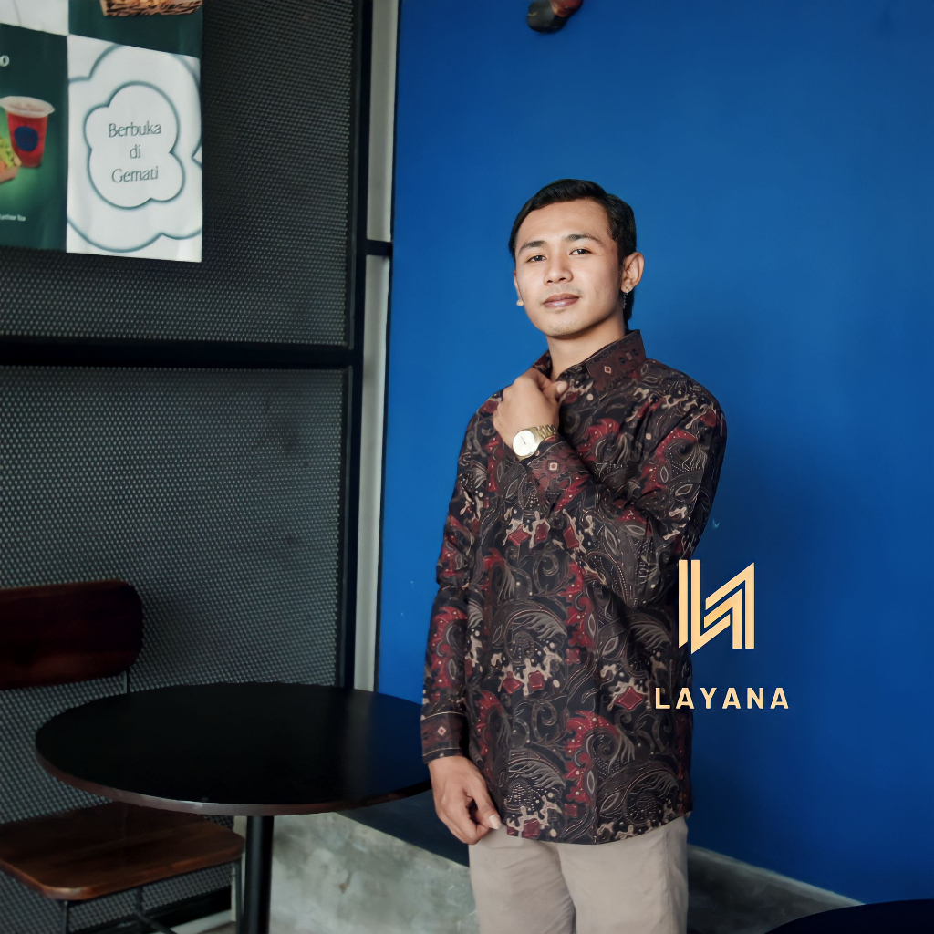 Kemeja Batik Layana Gibran Warna Hitam Slimfit Lengan Panjang