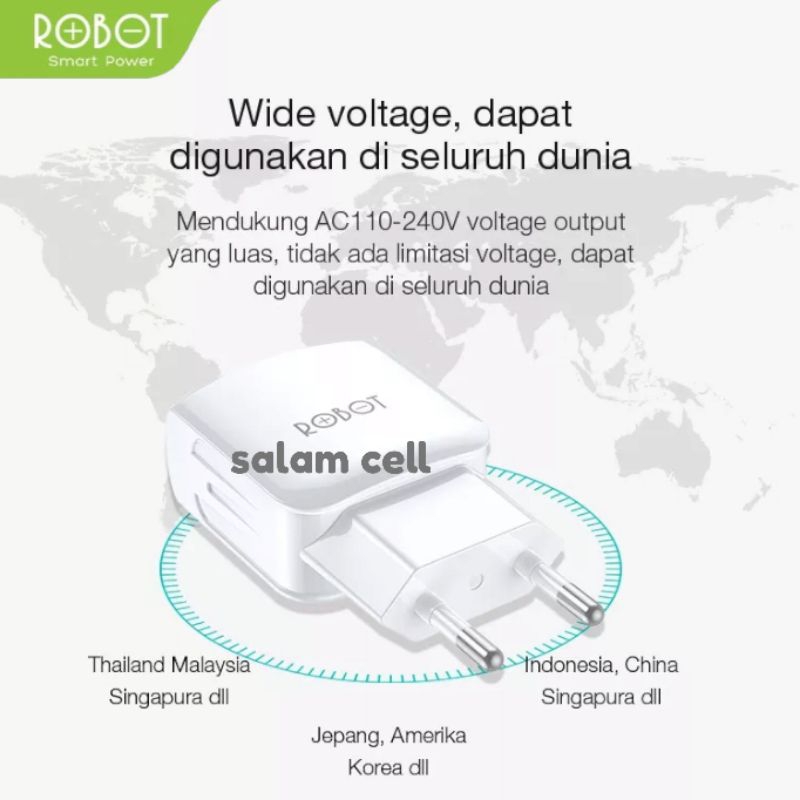 Charger ROBOT RT-K6 2,4A Dual Output Original Garansi