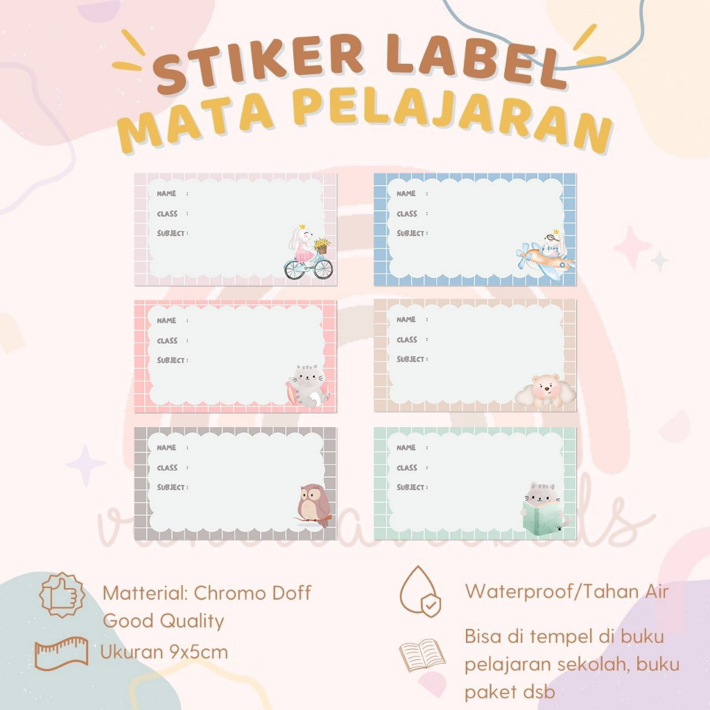 

30 PCS STIKER MATA PELAJARAN STIKER LABEL NAMA SEKOLAH CUTE ANIMAL