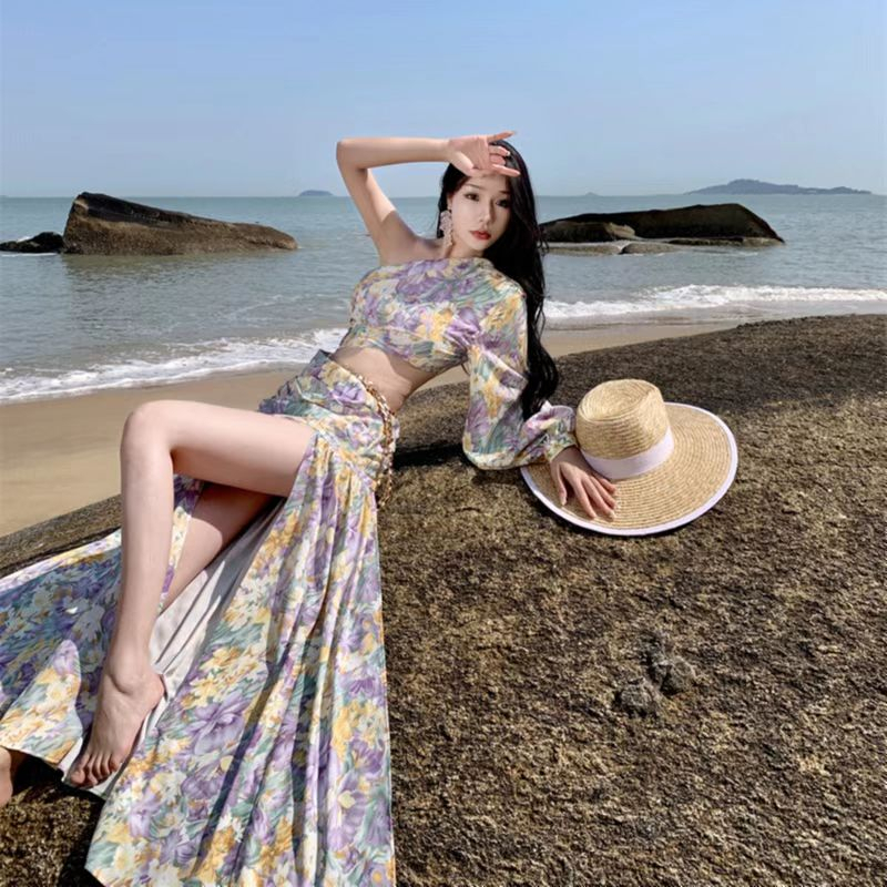 𝐑𝐄𝐀𝐃𝐘 𝐒𝐓𝐎𝐂𝐊 𝐒𝐀𝐅 - HARA purple flower one shoulder dress woman premium / korean summer dress / beachw