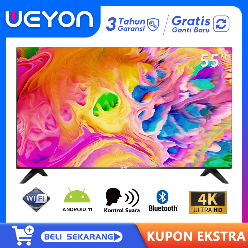 WEYON Smart TV 50/55/65 inch Digital TV Televisi Led 4K UHD Android 11.0 - Voice Control-Frameless-Youtube