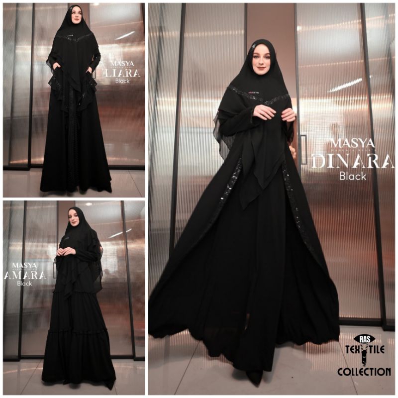 Set Baju Gamis Dress Hitam Jetblack Black Modern Mewah Brukat Sparkling Premium Ori Branded Masya Sy