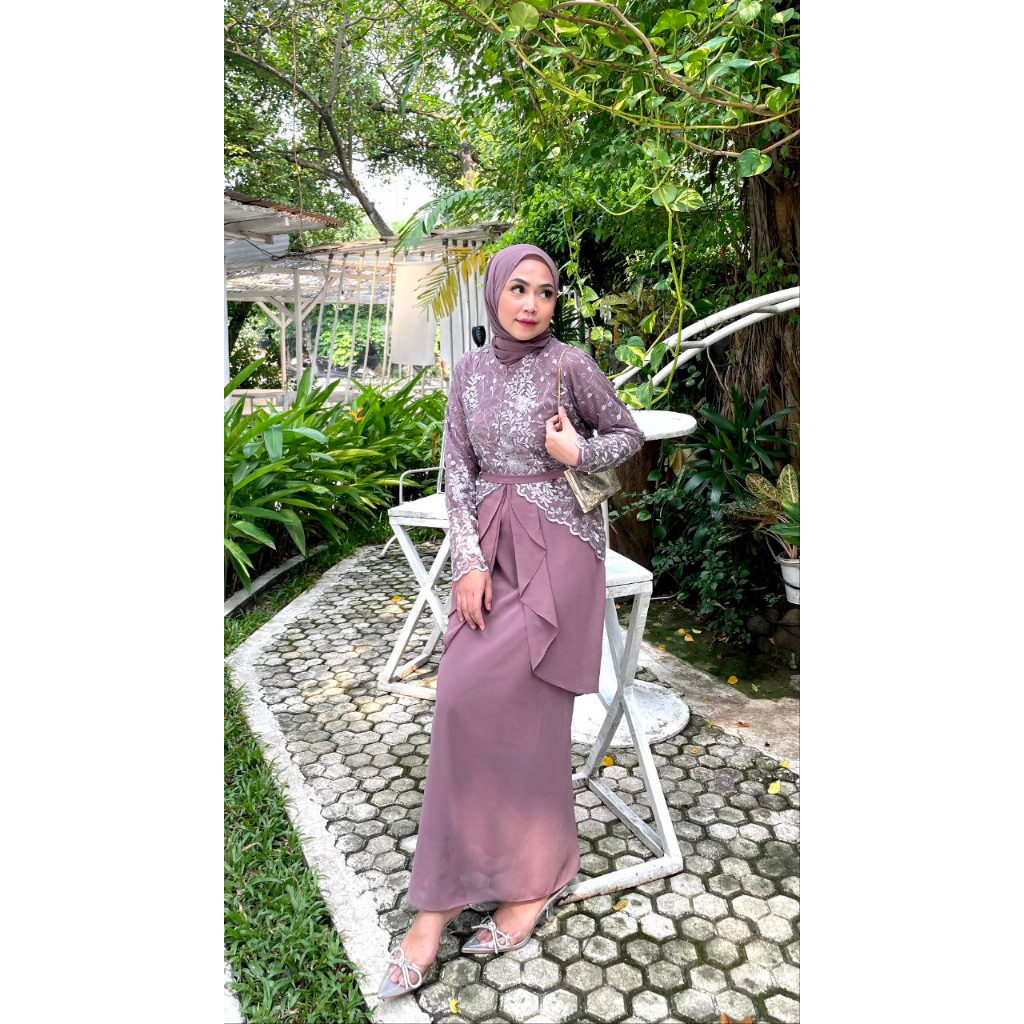 Kasya Long Dress Brukat Baju Kondangan Gamis Pesta Seragam Bridesmide Kebaya Lamaran Wisuda