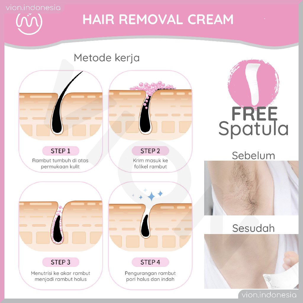 MINIPINK Hair Removal Cream Perontok Penghilang Bulu Rambut Free Spatula MP019