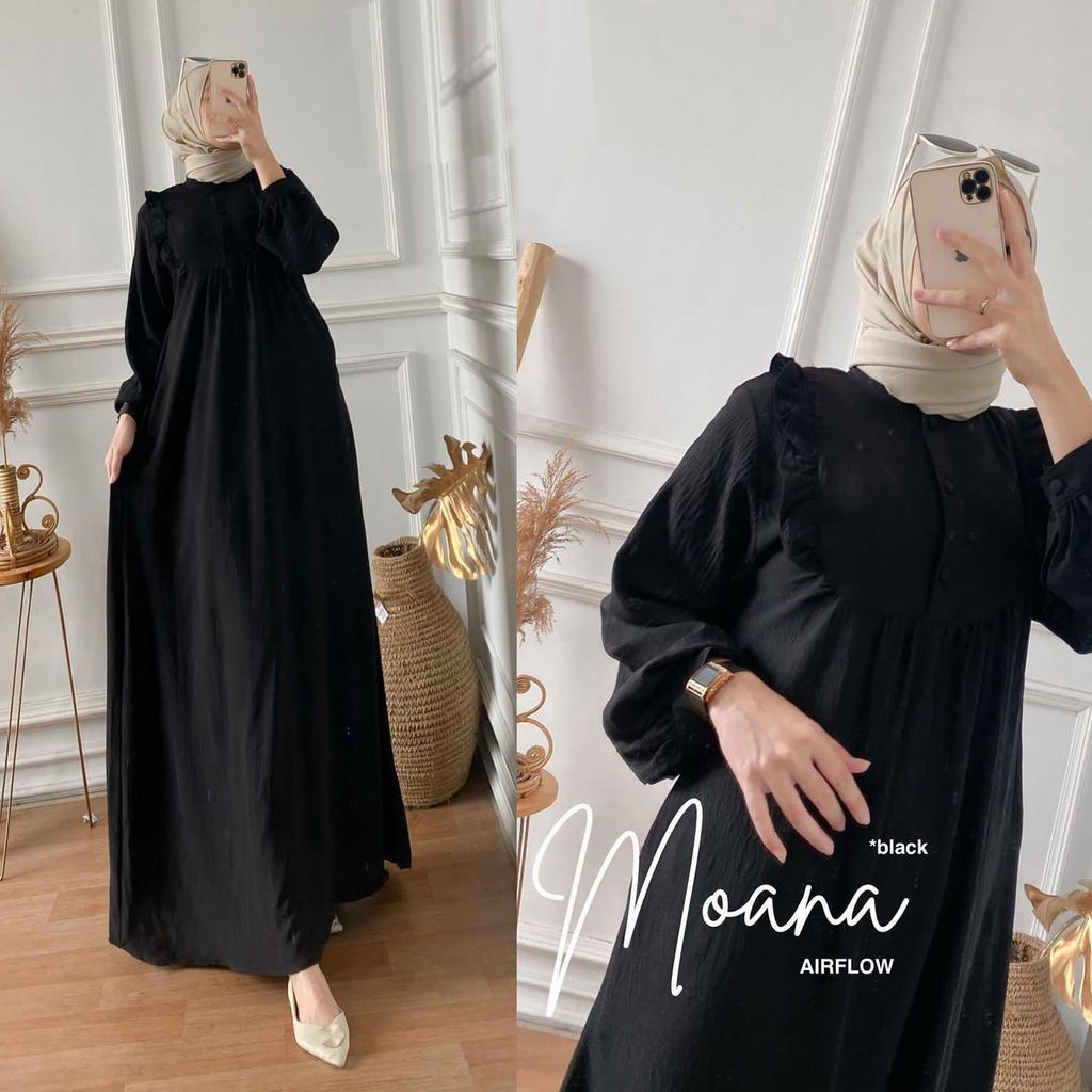 Moana Gamis Crinkle Airflow Busui Friendly – Dress Gamis Terbaru 2023 Lebaran Wanita