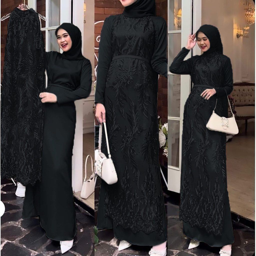 SET VABINA 2IN1 FASHION PAKAIAN WANITA INNER MAXY BUSUI VELVET DAN OUTER DRESS TANKTOP TILE MUTIARA KR