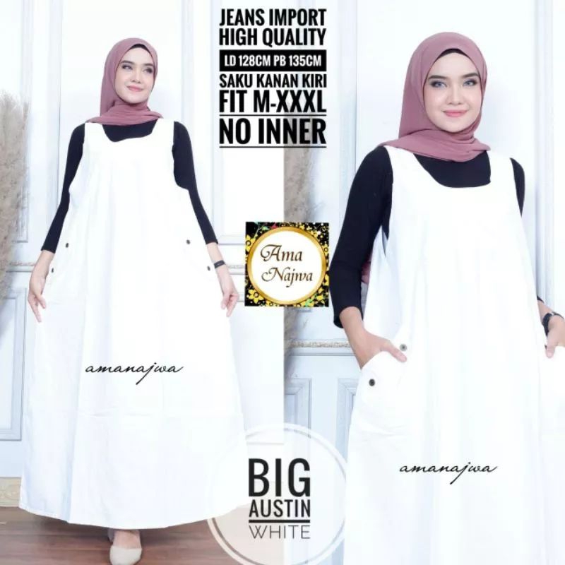 Overall Jeans Putih Big Austin White Denim Wanita Overall Wanita Overall Dress Overal Wanita Dewasa