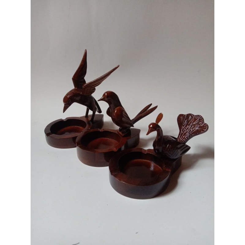 Asbak kayu jati motif burung