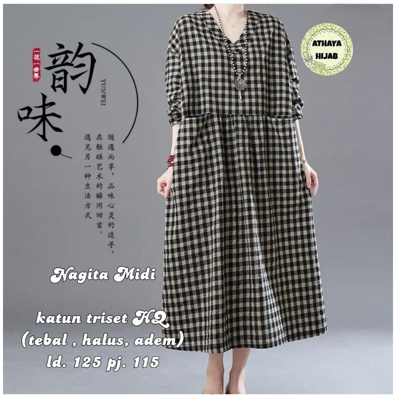 Midi Dress Casual Jumbo Oversize Cotton Triset LD 125 By Athaya Hijab