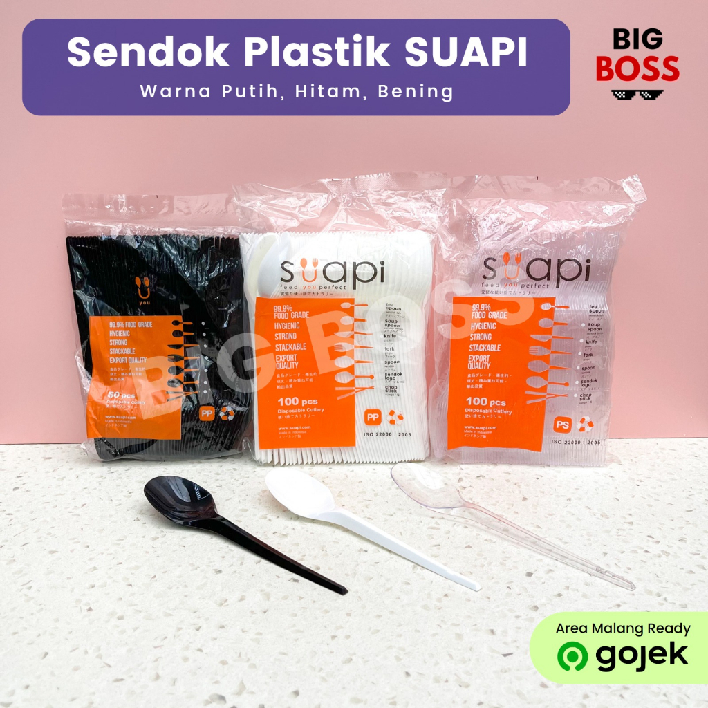 Sendok Makan Suapi Hitam Bening Putih / Sendok Plastik Food Grade / Sendok Catering Tebal