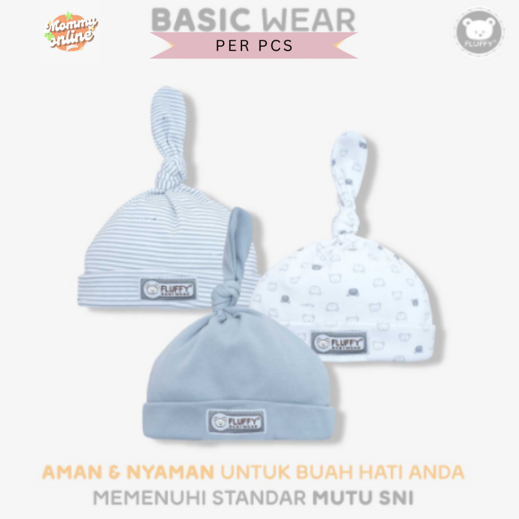 [MOMMYONLINE] Fluffy Topi Bayi Kuncung Newborn 0 - 3 bulan Warna Khaki / Abu-abu / Pink