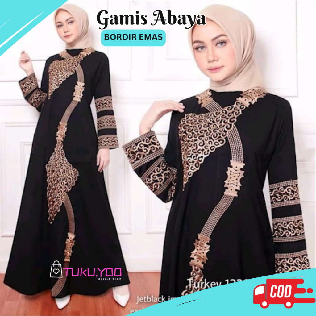Gamis Abaya Hitam Bordir Emas Turkey Terbaru Gamis Arabian Mewah
