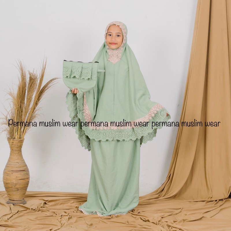 Mukena Anak Lasercut rempel premium katun 5-9 tahun