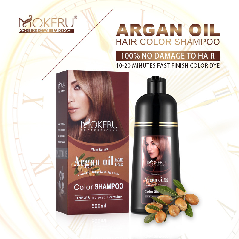 Original Mokeru Shampoo Argan Oil / Shampoo Semir Pewarna Rambut Herbal Alami 500ml Black/Dark Brown Hair Dye Shampoo