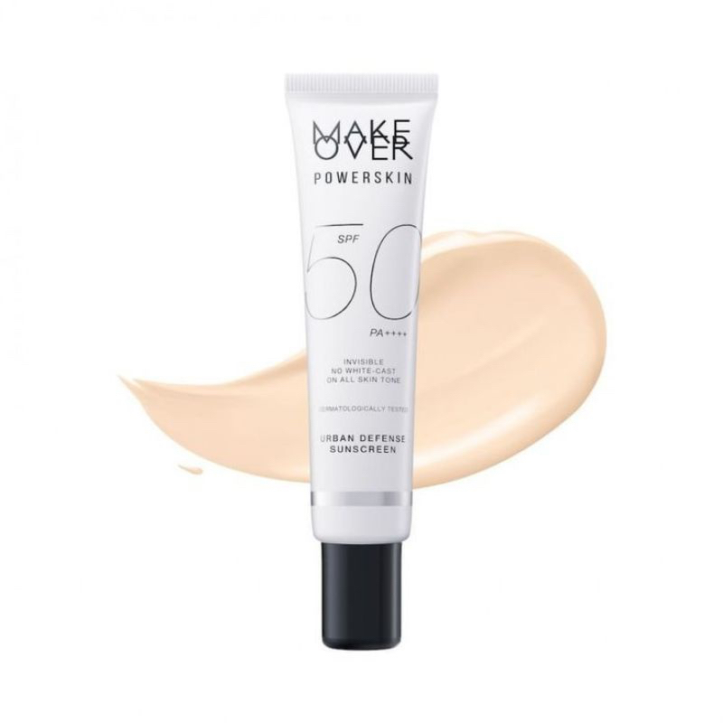 MAKE OVER Powerskin Urban Defense Sunscreen Indonesia / 40ml / SPF 50 PA++++ / Invisible No White Cast On All Skin Tone / Smooth Healthy Zero Whitecast On All Skintone Shield / Sunblock Protection / Cosmetic Makeup Series / Micellar Cleansing Moisturizer