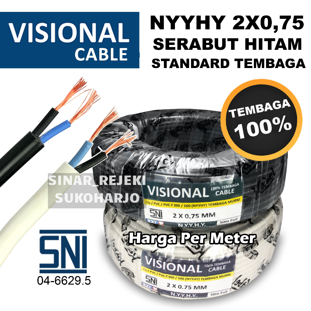 Kabel Listrik NYYHY NYMHY SNI Serabut Tembaga 2x0,75 2x0.75 NYY HYO Kabel Hitam Putih Tembaga Asli per meter