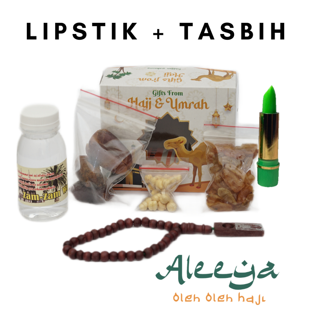 

Paket oleh oleh haji dan umroh air zamzam ori + Lipstik Arab + Tasbih kayu TERMURAH