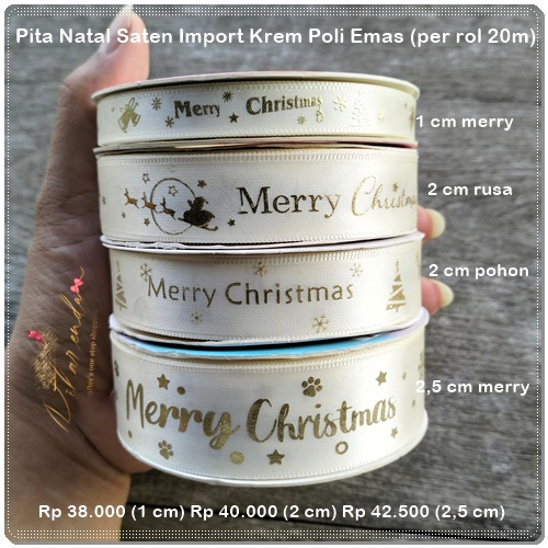 

NATL-367 : Pita Natal Saten Import Krem Poli Emas (per rol 20 meter)