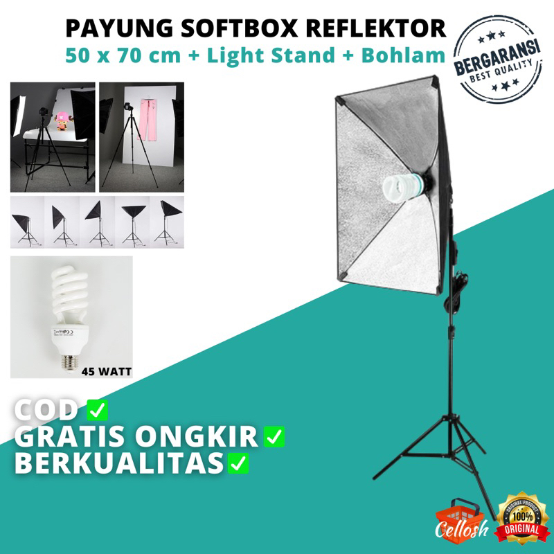 Softbox Lighting Studio Paket Studio Foto Softbox Lampu Lighting Light Stand 2M + Bohlam + Softbox 1 Socket E27 Lampu Lighting Video Reflektor