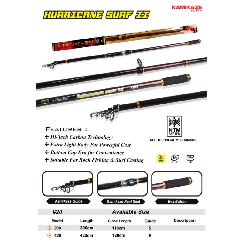 Joran pancing KAMIKAZE HURICANE SURF II 390 420 | Antena surf
