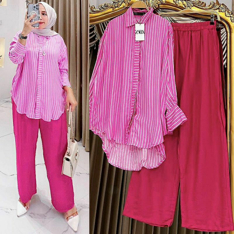 Fresia Set, SETELAN WANITA JUMBO CANTIK MODIS FIT XXL LD 120 BAHAN TOP RAYON PREMIUM PANTS POLO LINEN KANCING AKTIF TERMURAH OOTD KEKINIAN TERLARIS