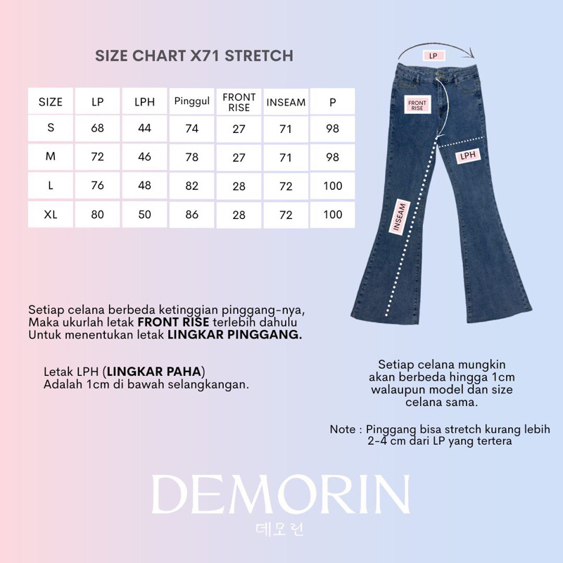 X71 Celana Panjang Wanita Stretch Jeans Cutbray Flare Unfinished Cut Double Button Melar Demorin