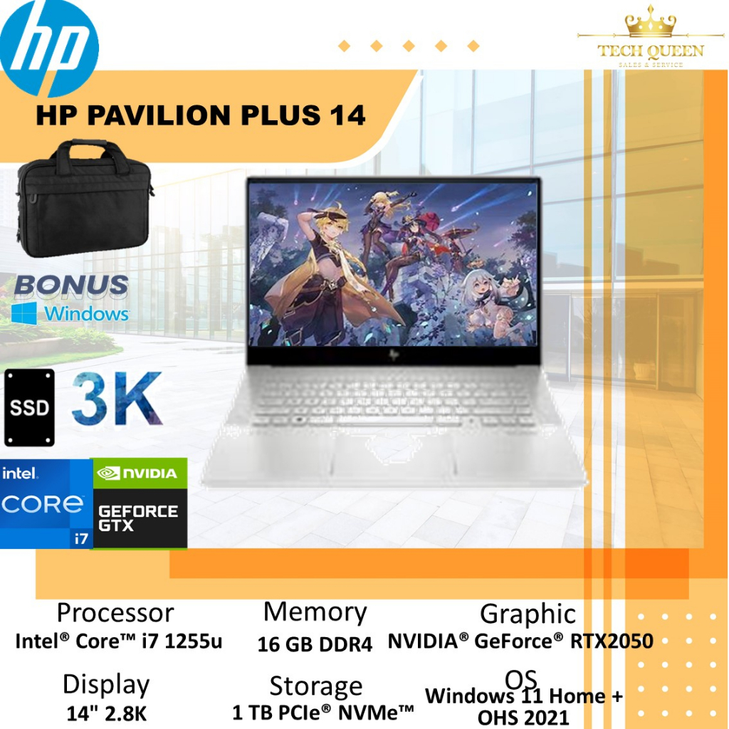 Hp Pavilion Plus 14 EH0032TX i7 1255U 16GB 1TBssd RTX2050 4GB W11 OHS