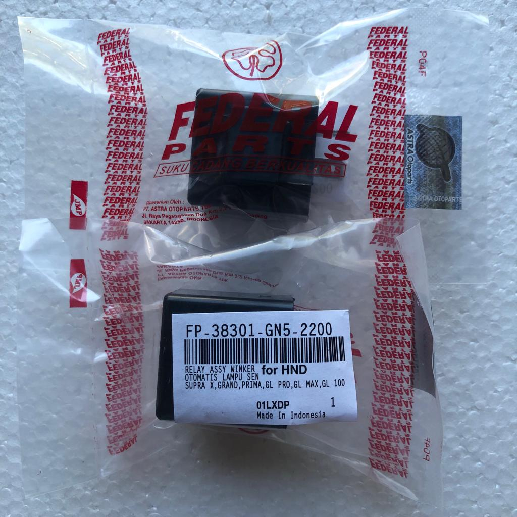 FLASHER MOTOR 12V RELAY LAMPU SEIN PNP GRAND/ PRIMA/ SUPRA X/ GL SERIES MERK FEDERAL FP-38301-GN5-22