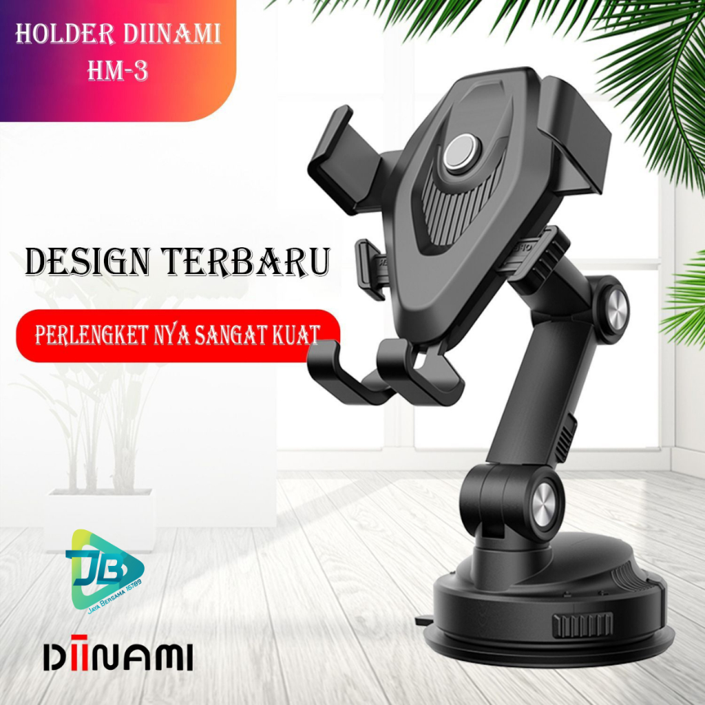 DIINAMI HM-3 Holder hp mobil Dudukan handphone universal original untuk pemasangan di dashboard ka ca meja lemari bisa potrait landscape 360 derajat JB8909