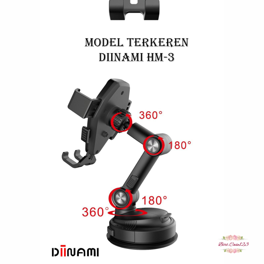 DIINAMI HM-3 Holder hp mobil Dudukan handphone universal original untuk pemasangan di dashboard kaca meja lemari bisa potrait landscape 360 derajat BC7964