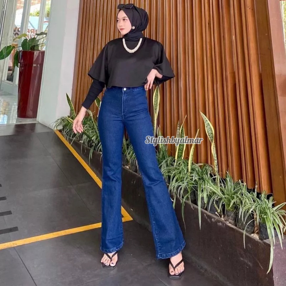 Celana Jeans Highwaist Cutbray Wanita Cewek Kekinian Berkualitas