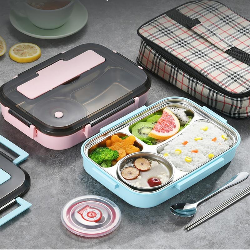 [PROMO] Kotak Bekal Bersekat | Lunch Box | BPA Free | Anti Bocor / Kotak Makan Anti Tumpah Stainless Steel Lunch Box 4 Grid / kotak makan anti tumpah anak lunch box tempat makan 4 Sekat kotak bekal 1500 ml Portable Gratis Sendok Sumpit BPA Free