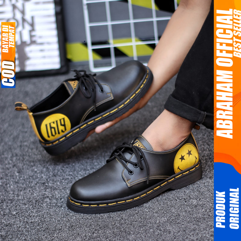 Sepatu Docmart Low Boot Formal Pantofel Hitam Kerja Pria Abraham