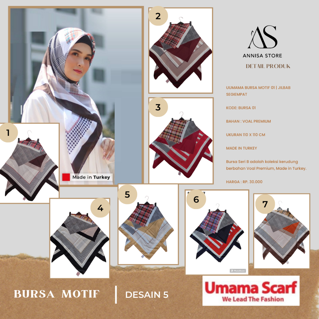 HIJAB SEGI EMPAT UMAMA BURSA MOTIF 05 / UMAMA SCRAF JILBAB SEGIEMPAT MODEL BURSA MOTIF / UMAMA SQUAR