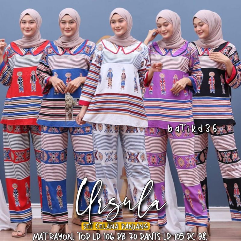 One Set Wanita Kemeja Rayon Premium Krah turtle Tejo Usula motif Tejo Kekinian LD 106 Bahan Rayon Setelan Baju Lengan panjang Set Celana Panjang