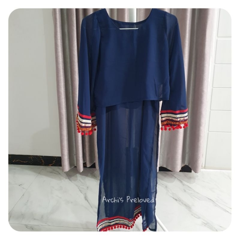 [Preloved] SET crop top + dress ethnic navy