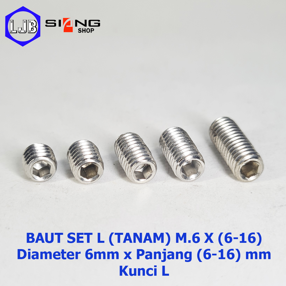 Baut Tanam L Stainless M6 Panjang 6 sd 16mm (Set L)