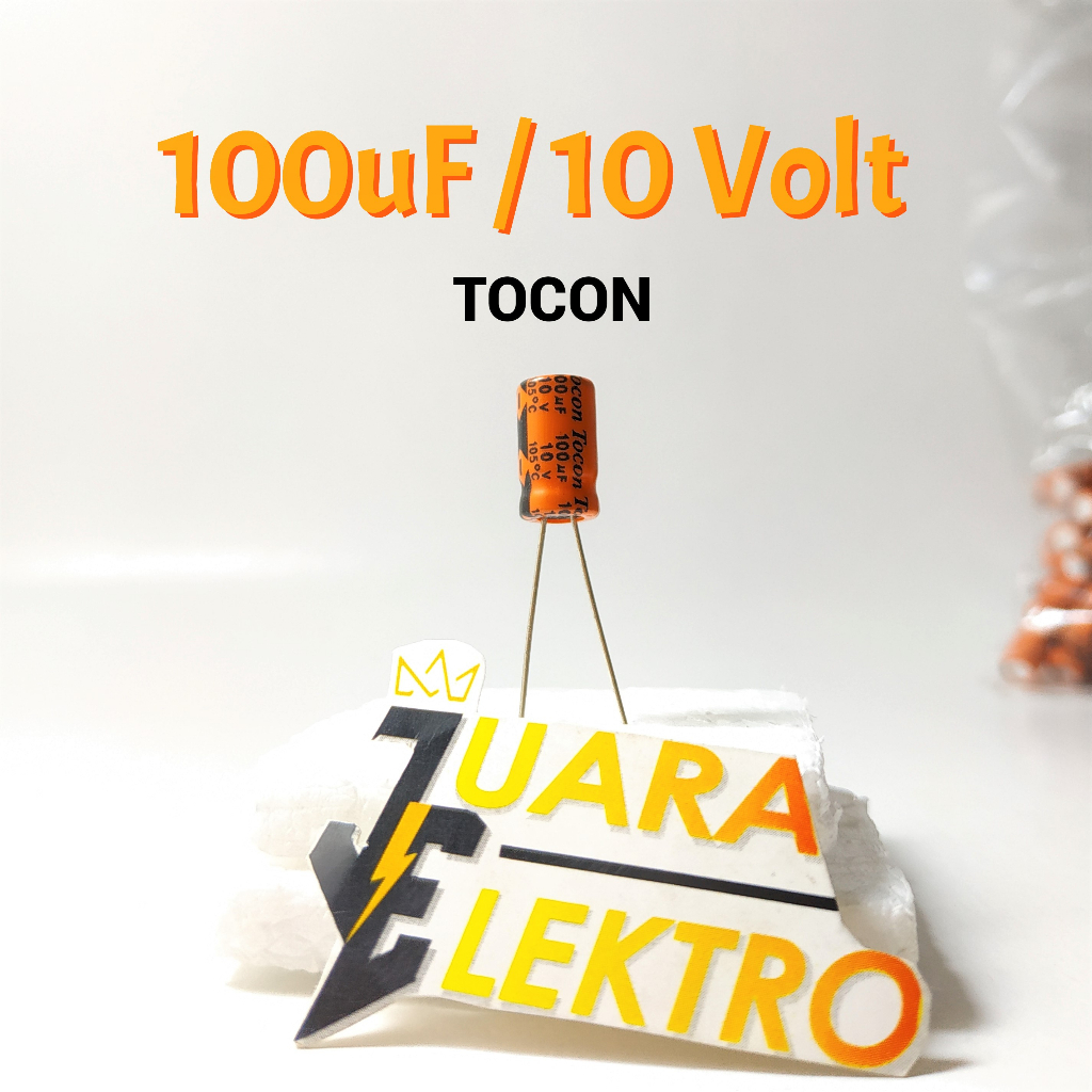 (10 PCS) KAPASITOR ELCO 100uF / 10V (1 Pcs) | Capasitor Elko 100 uF/10 Volt TOCON ORANGE