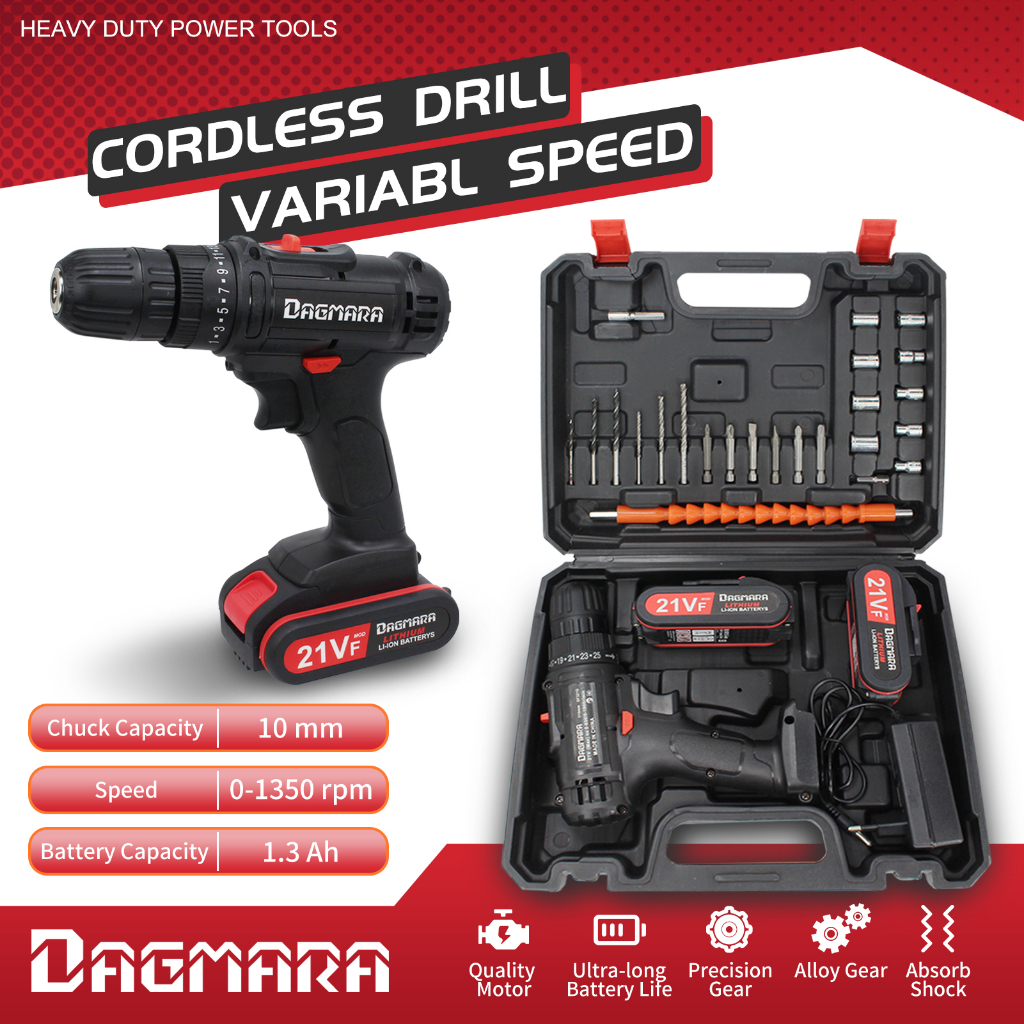 Dagmara 21V Cordless Screw drill Mesin Bor Baterai Portable Impact Drill Bor Kayu Beton Besi