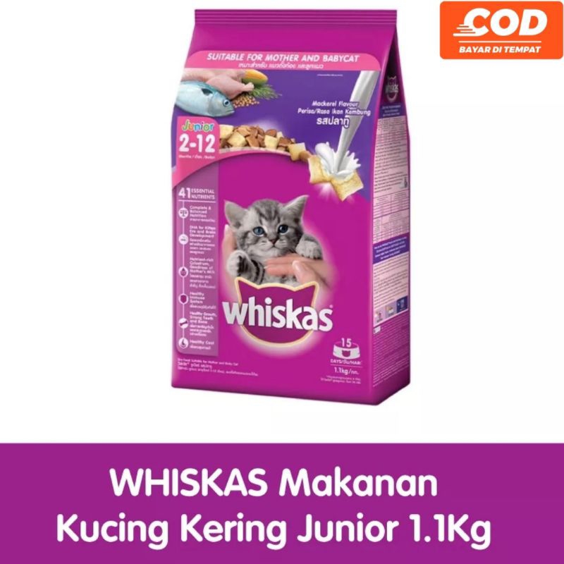 WHISKAS MAKANAN KUCING KERING JUNIOR 1.1Kg Usia 2-12 BULAN