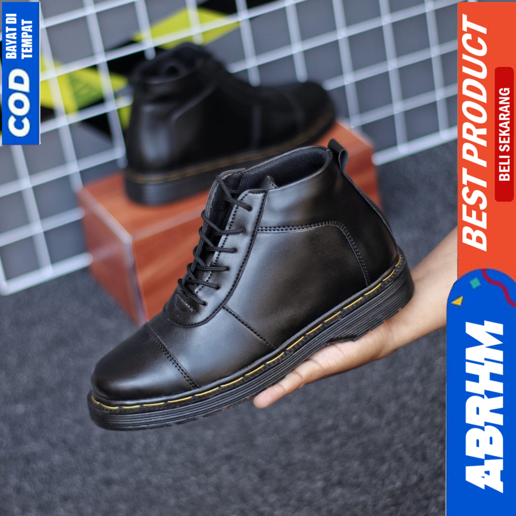 ABRHM Sepatu Formal Pantofel Docmart Boot Casual Kerja Hitam Pria