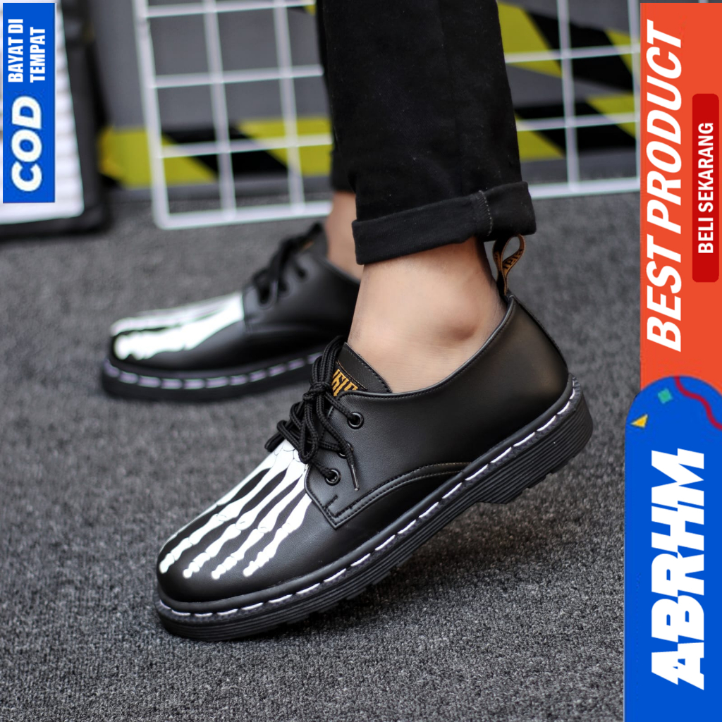 ABRHM Sepatu Formal Pantofel Docmart Low Boot Hitam Casual Kerja Pria