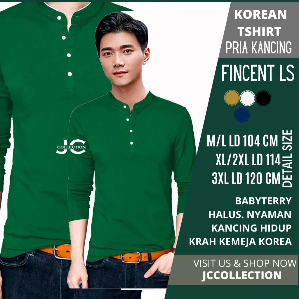 Tshirt Kaos Jumbo Pria / Tshirt Kaos Panjang Pria Gaya Korea Variasi Kancing Fincent - JCCollections