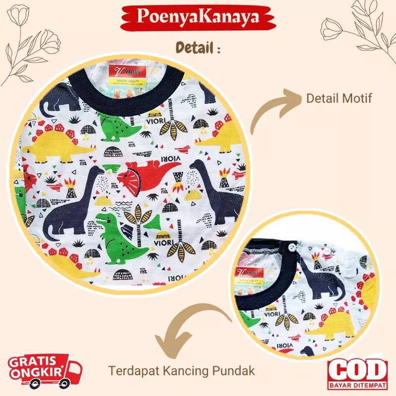 [rumahbayipdg] Stelan baju bayi piyama full print || set bayi anak motif dino 0-12 Month