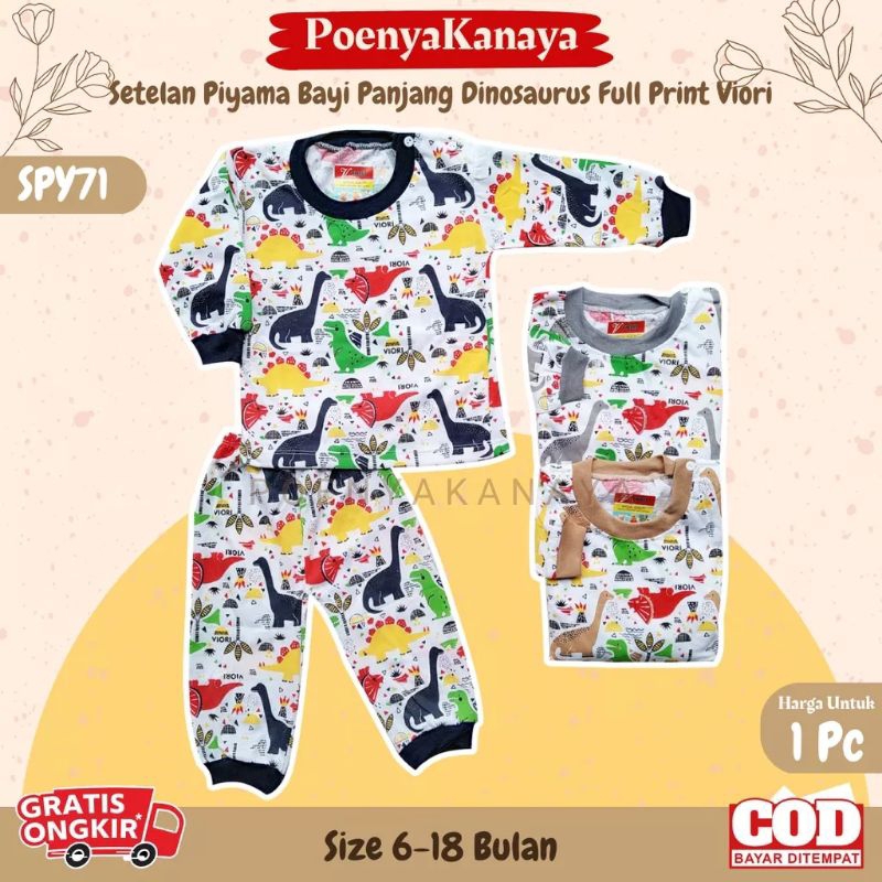 [rumahbayipdg] Stelan baju bayi piyama full print || set bayi anak motif dino 0-12 Month