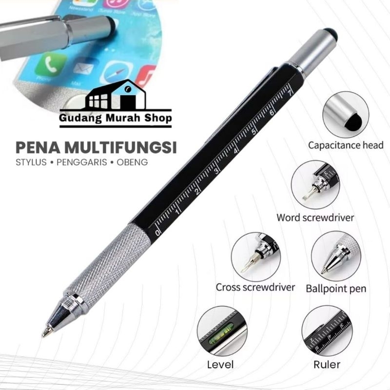 

Pulpen 5 in 1 Multifungsi Pena Plastik Stylus + Penggaris + Level + Obeng 5in1/ Pulpen Pena 5in1