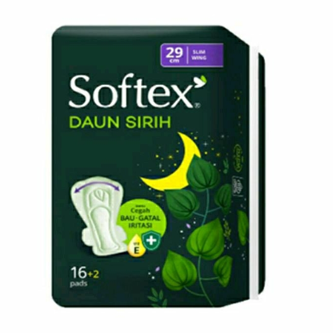 Softex Daun Sirih18 Pad Slim Heavy Flow 36cm + Antiseptic / Pembalut Wanita Ekstrak Daun Sirih 18 Pad