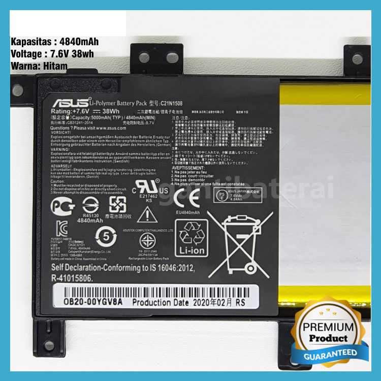 Baterai Asus X456 X456U X456UJ X456UV X456URK C21N1508