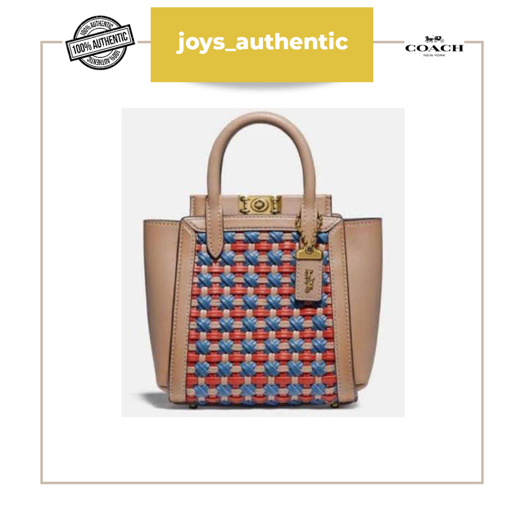Tas Wanita Coach Mini Troupe Tote 16 with Weaving Brass Lake Multi Woman Bag Authentic Original